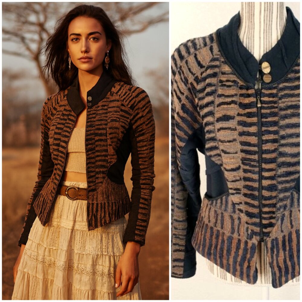 Vintage Treadle Design Room Tapestry Blazer Jacket Mixed Media Wool Blend size M